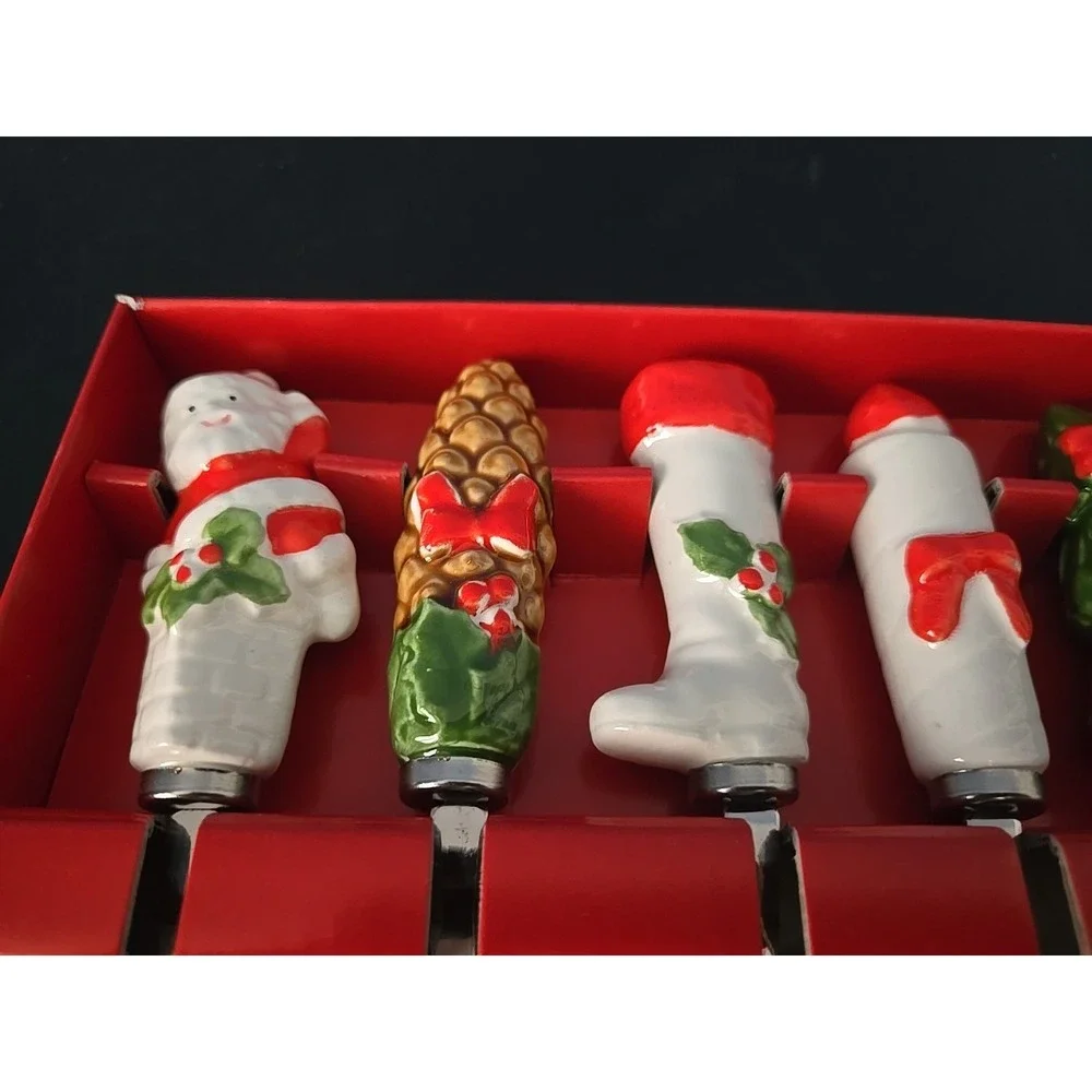 Vintage Home For The Holidays‎ Christmas Cocktail Forks - Set of 6 Canape Set.